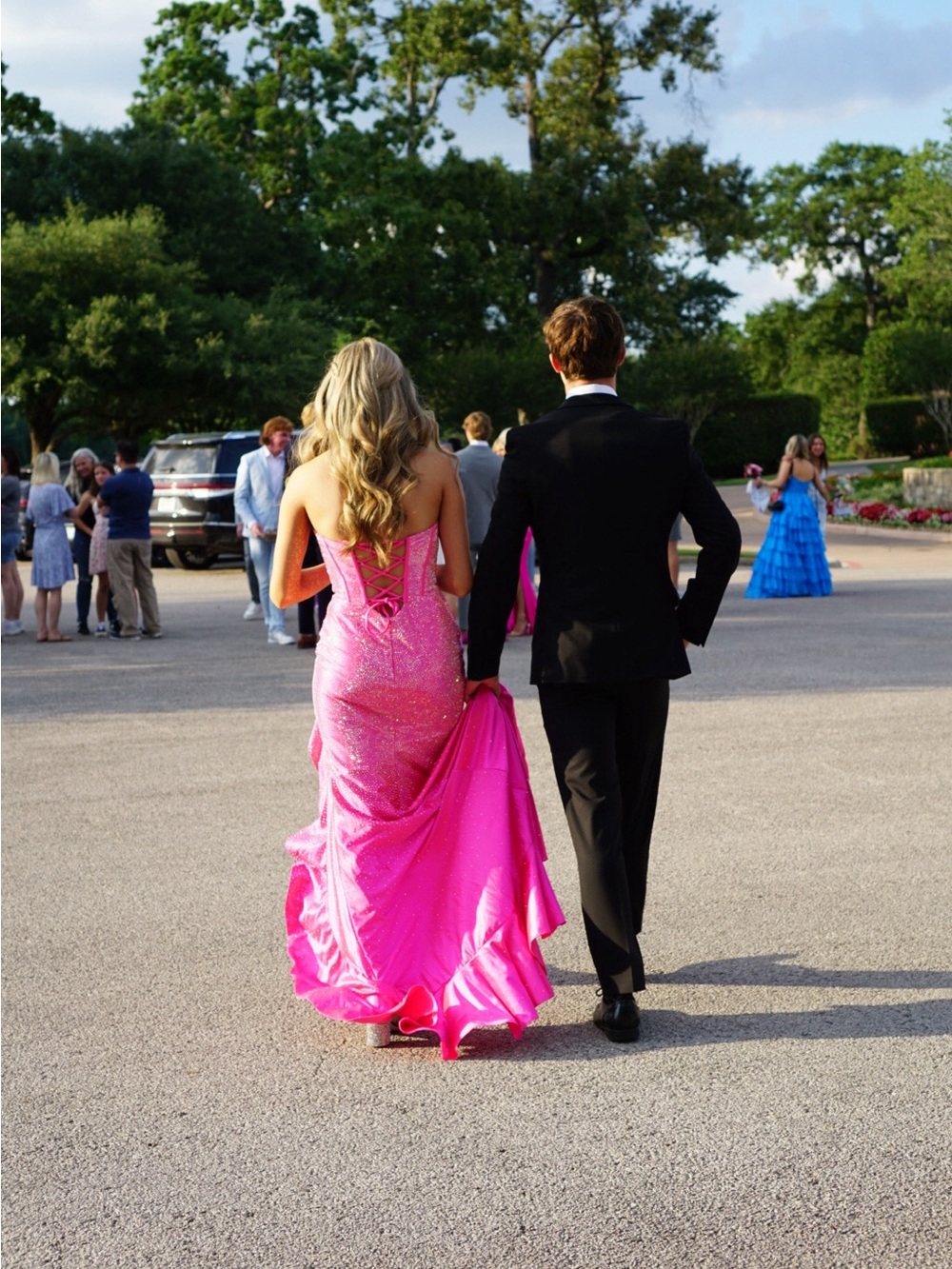 Sherri Hill Hot Pink Beaded Ruffled Prom Gown - Picture 3 of 3